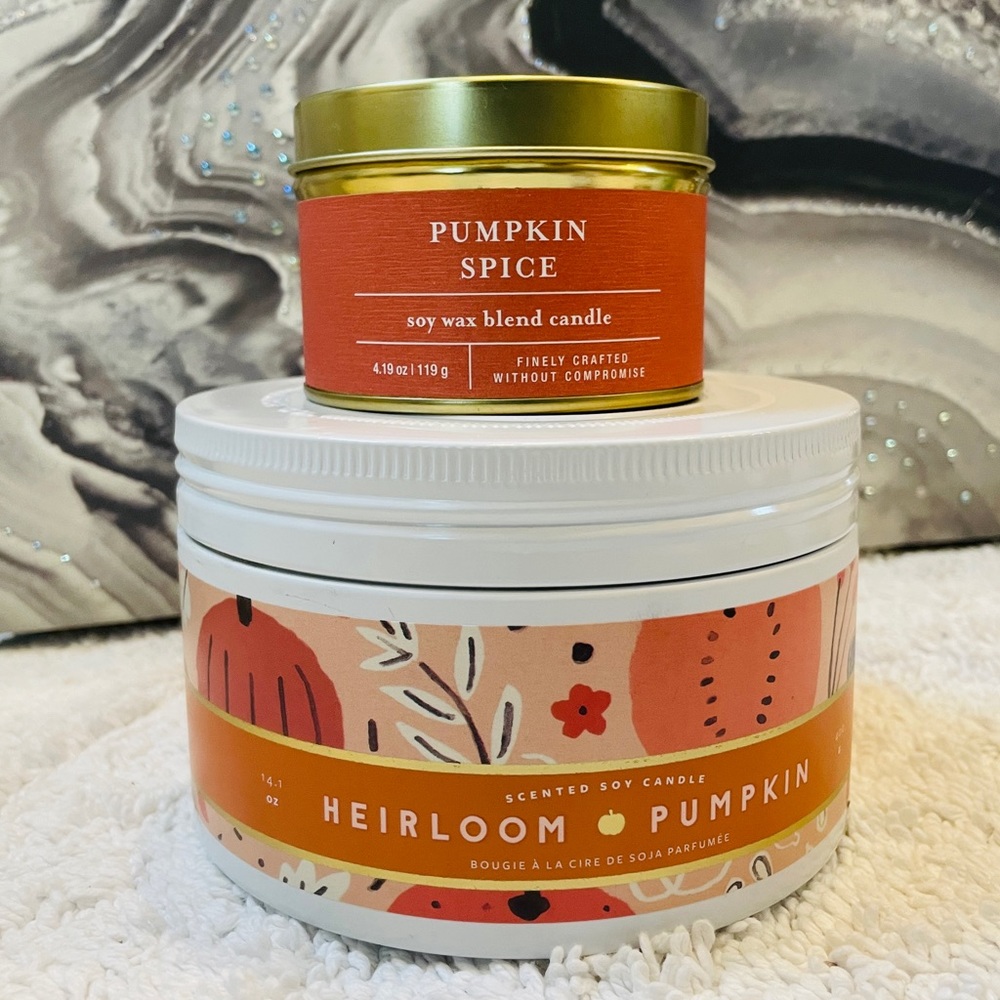 2 pumpkin candles Heirloom tried and true & Thre..